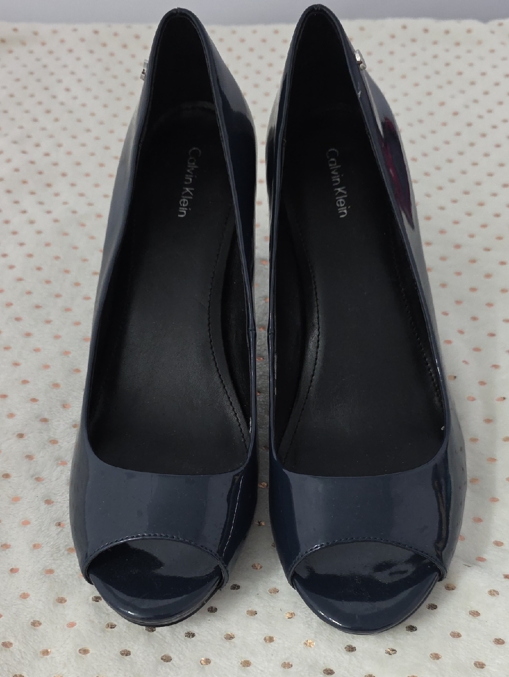 Calvin Klein Navy Patent Peep Toe Pumps Heels Women's Size 8